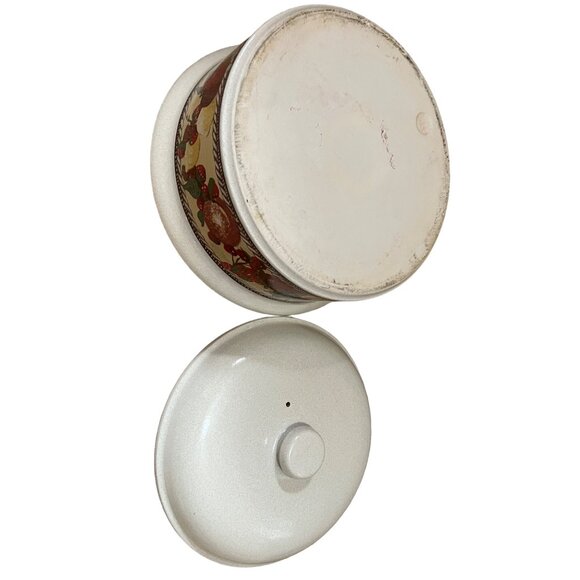 Vintage 3 Quart Clay Casserole Baking Dish with Lid and Fruit Painted - Picture 3 of 10